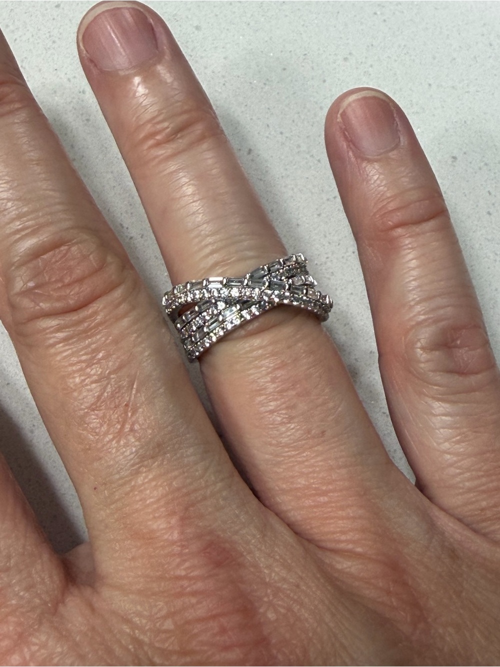 RecGirl1013 Sterling Silver Gold-Plated Ring with Crossover Channel-Set Stones